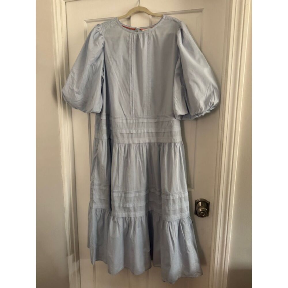 Per Una Tiered Maxi Dress with Puffed Sleeves, Pale Blue, Size 16